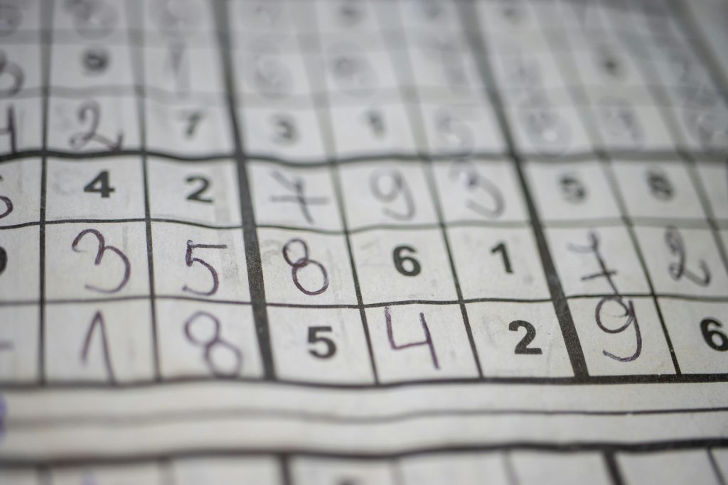 Solving sudoku improves mental health - on the picture is sudoku grid. 